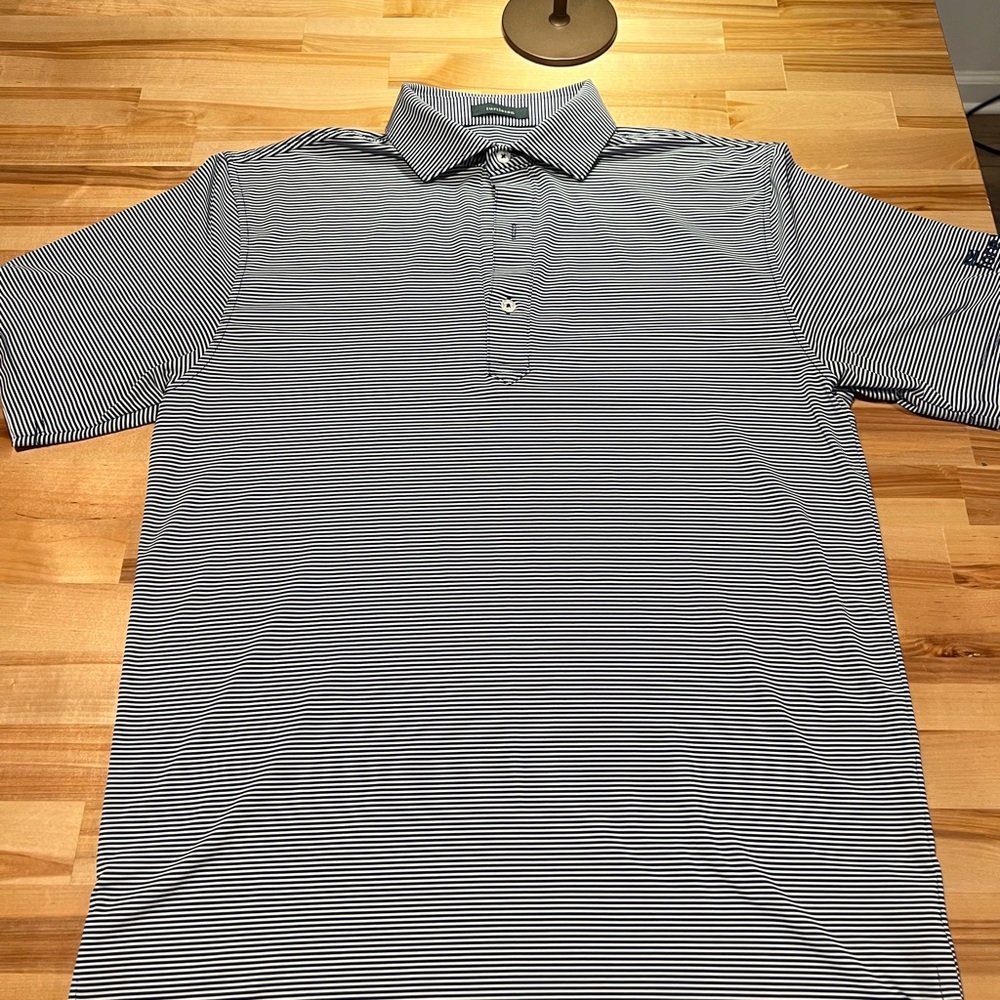 Blue/White mini stripe Turtleson mens polo.  Size : S